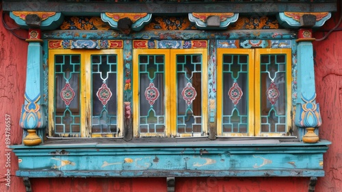 Traditional Bhutanese Window with Vibrant Colors photo