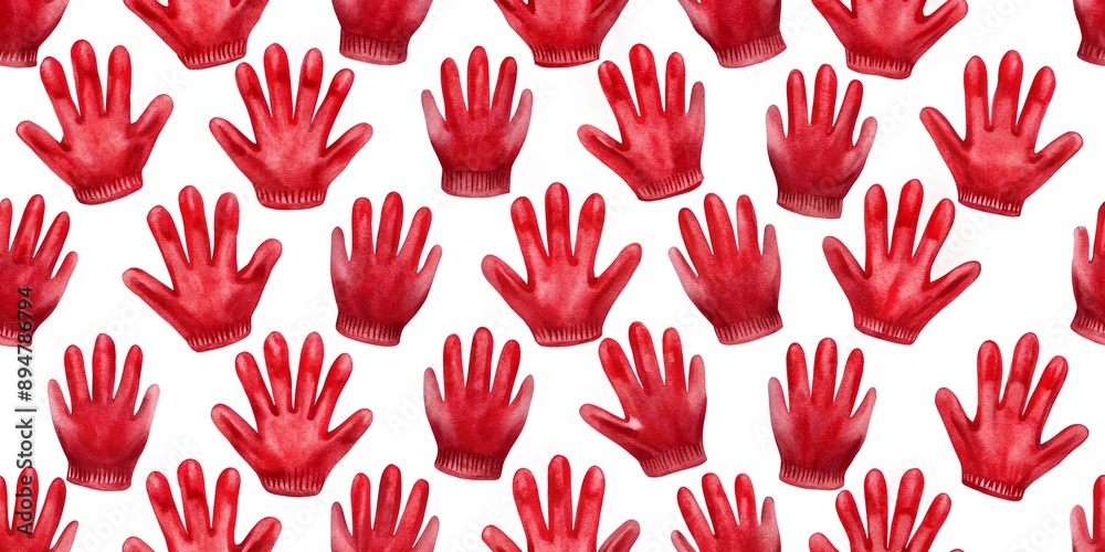 Red watercolor gloves on a white background seamless pattern AI-Created Content Red watercolor gloves on a white background seamless pattern AI-Created Content