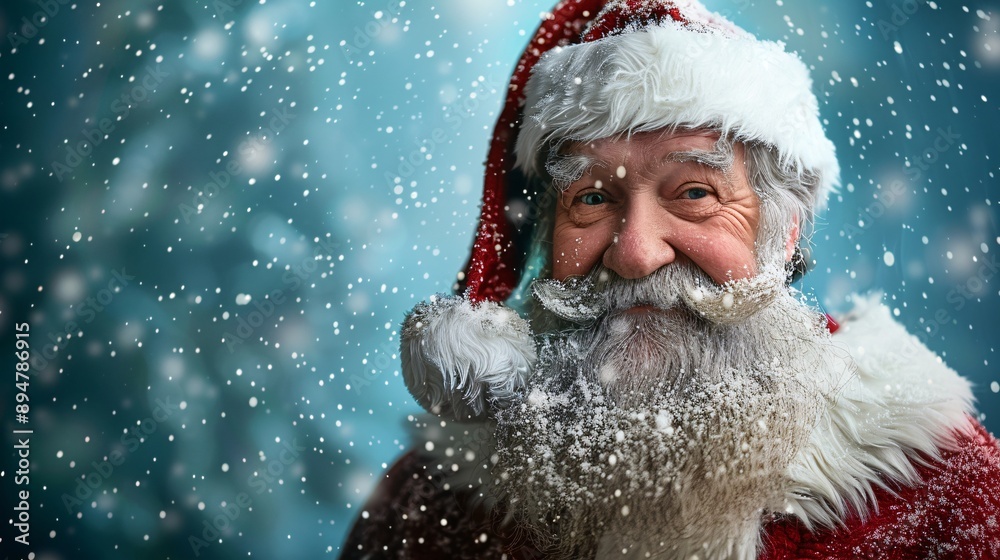 Santa Claus in a winter wonderland, with snow falling and holiday lights twinkling Santa Claus in a winter wonderland, with snow falling and holiday lights twinkling