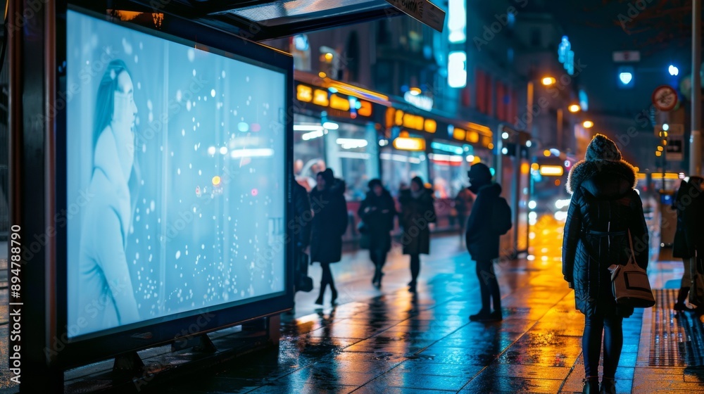 Obraz premium City Nightlife and Digital Advertisement