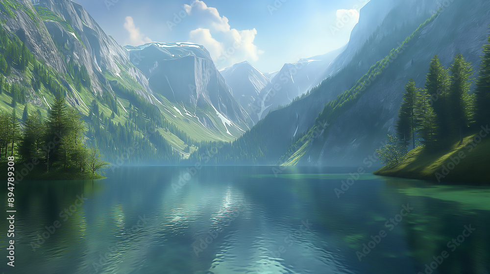 Morning Lake in the Mountainous Landscape Morning Lake in the Mountainous Landscape