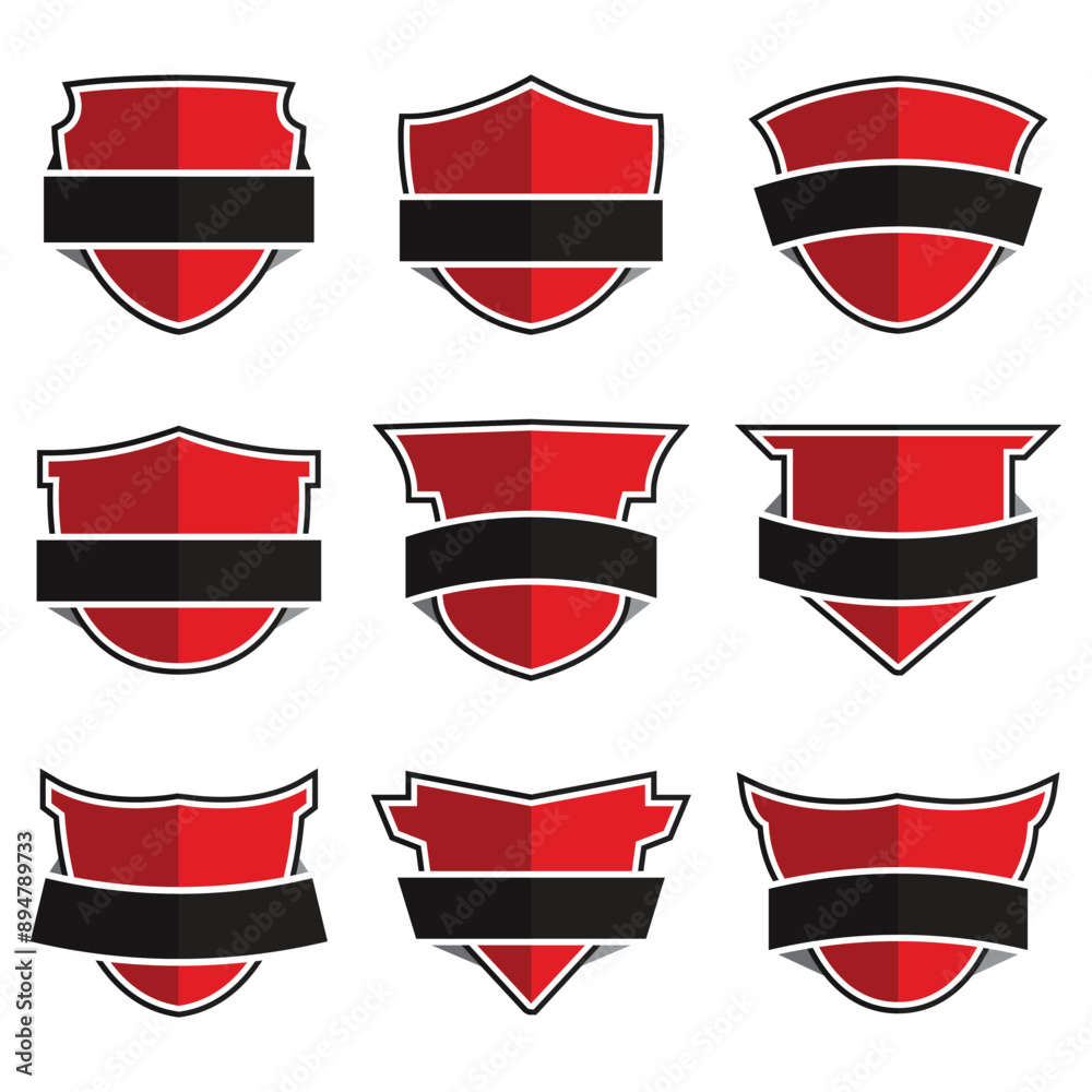 Collection of blank shield badge logos with ribbon Collection of blank shield badge logos with ribbon