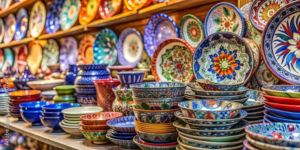 Turkish ceramics at the Grand Bazar AI Generative Turkish ceramics at the Grand Bazar AI Generative