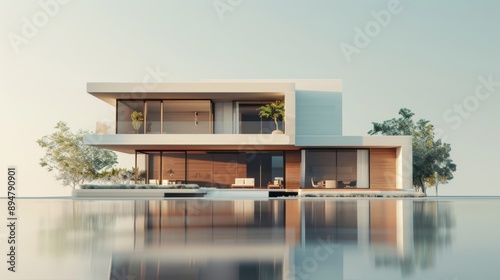 3D minimalist modern house design. © UMPH.CREATIVE