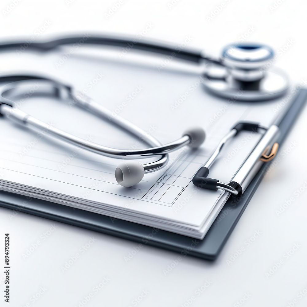 A close-up view of a stethoscope resting on a clipboard with blank papers, symbolizing medical practice and healthcare. A close-up view of a stethoscope resting on a clipboard with blank papers, symbolizing medical practice and healthcare.