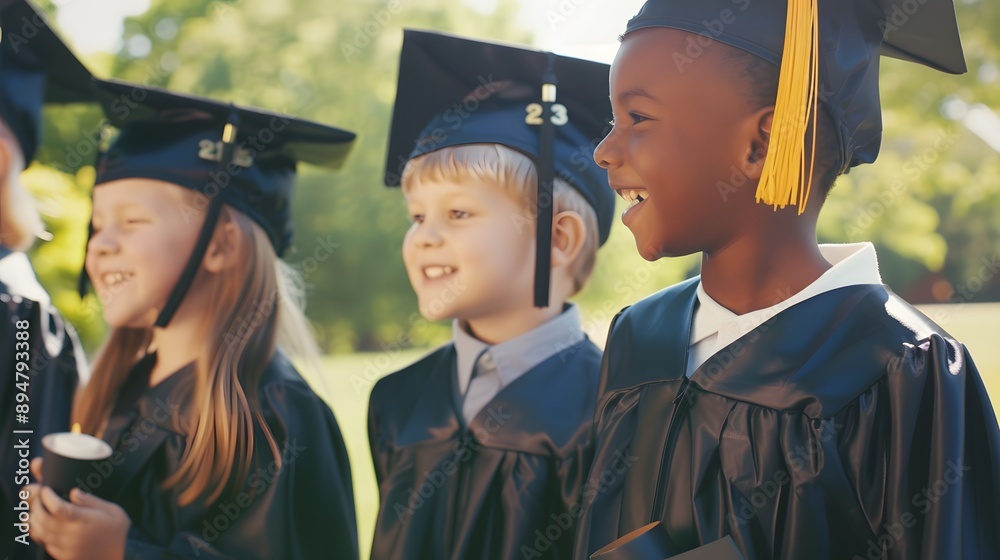 Obraz premium A group of young graduates smile and celebrate their achievements.