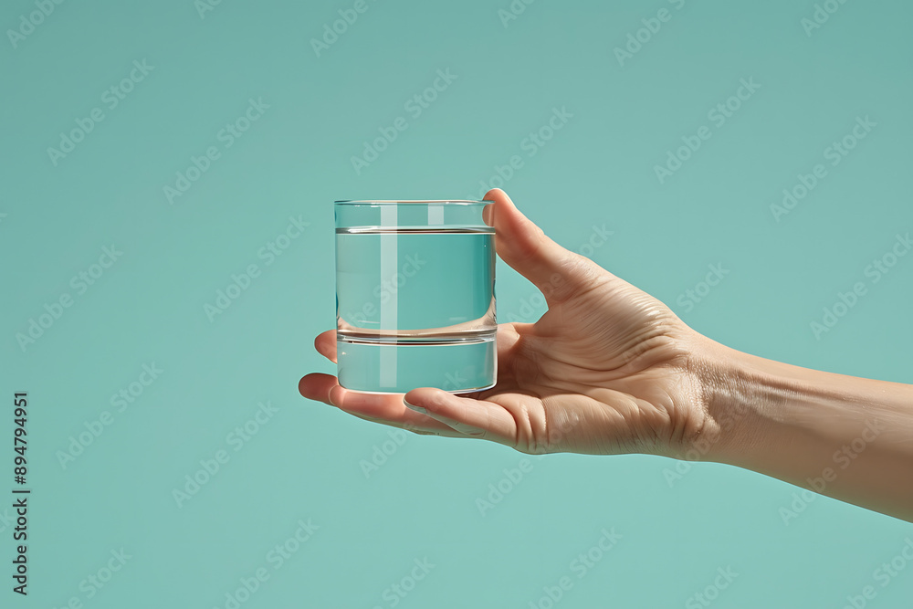 Elegant hand holding a glass of water on a plain background Elegant hand holding a glass of water on a plain background