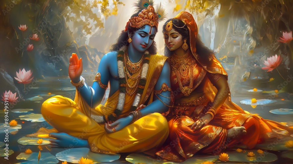 custom made wallpaper toronto digitalIllustration of indian god krishna and goddess radha in the garden
