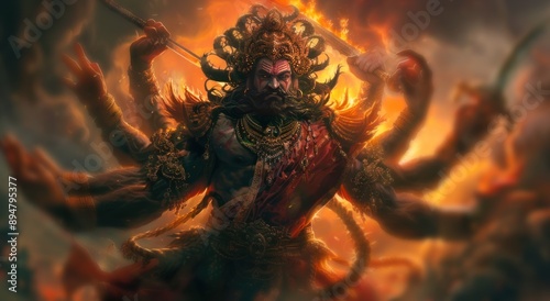 rawan the demon indian king with multiple hands in the war cinematic image