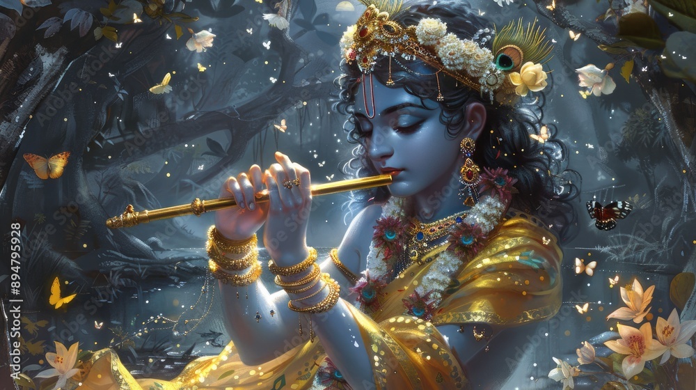 custom made wallpaper toronto digitalAn Illustration of young god krishna playing his flute peacefully