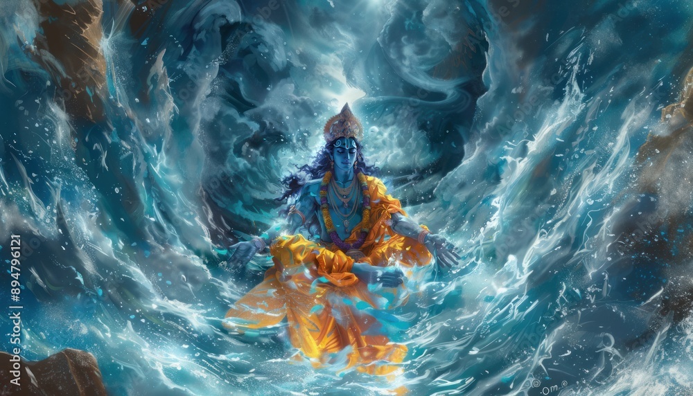 custom made wallpaper toronto digitalAn Illustration of indian god vishnu in the water thunder