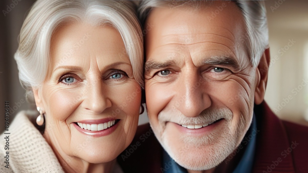 Smiling elderly couple in close-up, demonstrating happiness and togetherness.International Day of the Elderly Smiling elderly couple in close-up, demonstrating happiness and togetherness.International Day of the Elderly