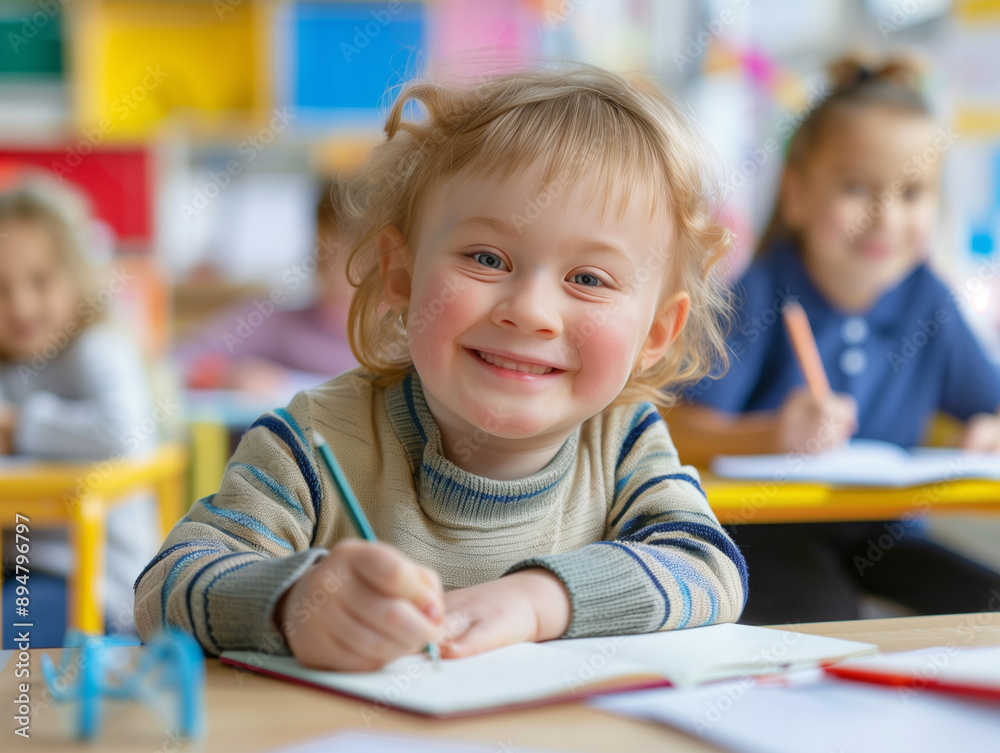 Portrait of a Child with Down Syndrome at School Portrait of a Child with Down Syndrome at School