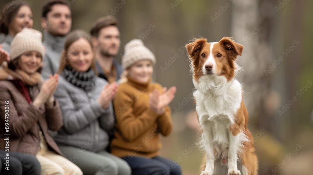 Fototapeta premium Proud Canine Performer Receives Applause from Delighted Audience