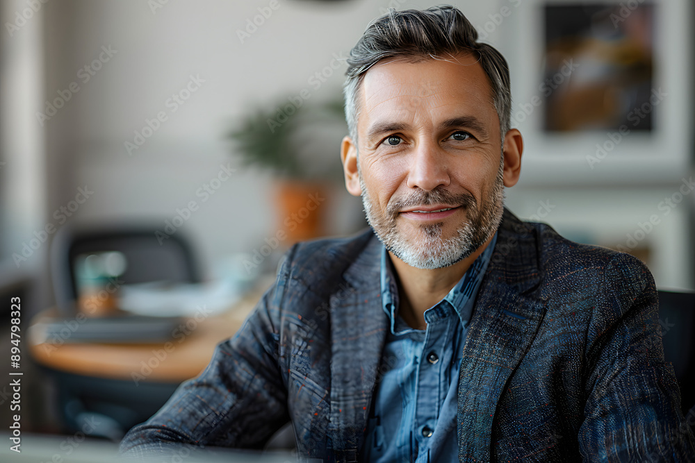 Man in his 40s, smiling, wearing business suit, sitting in office
Man in his 40s, smiling, wearing business suit, sitting in office