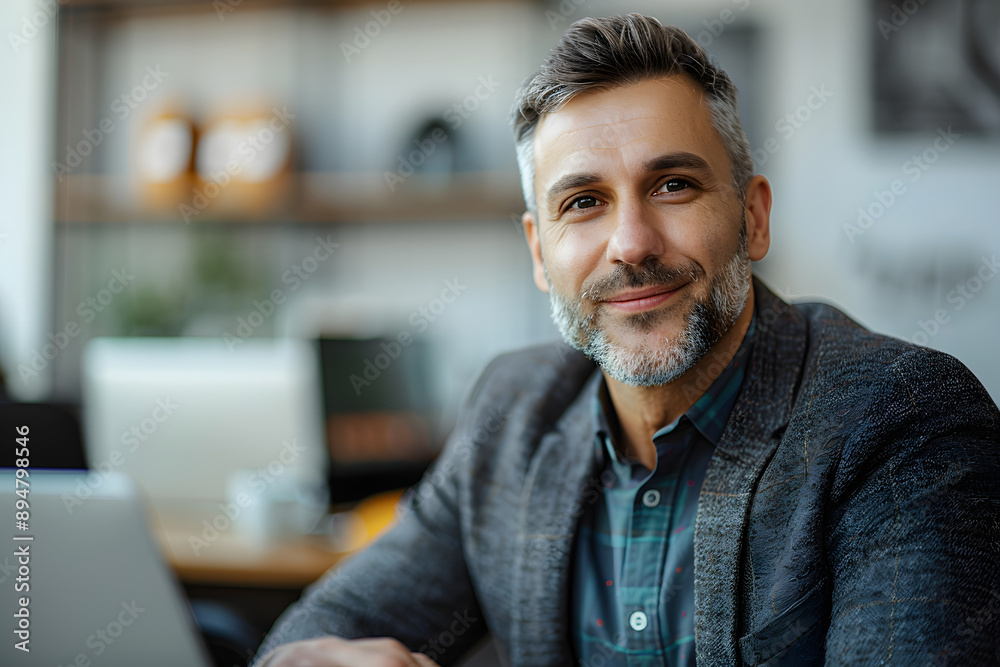 Man in his 40s, smiling, wearing business suit, sitting in office
Man in his 40s, smiling, wearing business suit, sitting in office