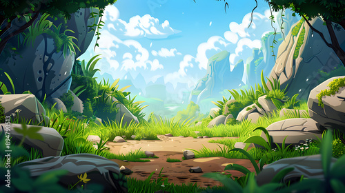 Obraz na płótnie 2D game level background asset, grass, gaming backdrop, sand, dirt, platformer game elements, level builder elements
