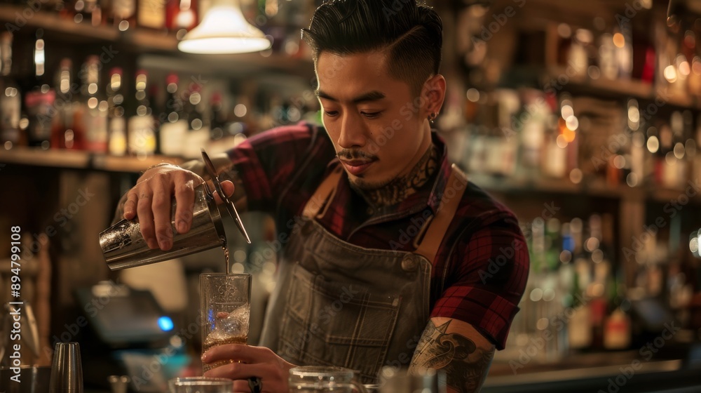 Professional bartender shaking cocktail.