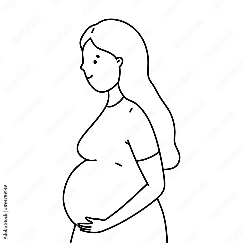 Smiling pregnant woman isolated on a white background. Vector hand-drawn illustration in doodle style. Perfect for logo, various designs. Smiling pregnant woman isolated on a white background. Vector hand-drawn illustration in doodle style. Perfect for logo, various designs.