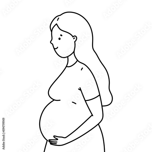 Smiling pregnant woman isolated on a white background. Vector hand-drawn illustration in doodle style. Perfect for logo, various designs.