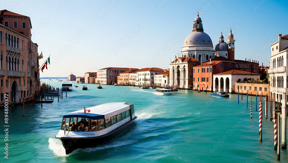 Fototapeta premium Italy, Veneto, Venice, Aerial view of Grand Canal and Santa Maria Della Salute basilica generative by ai...
