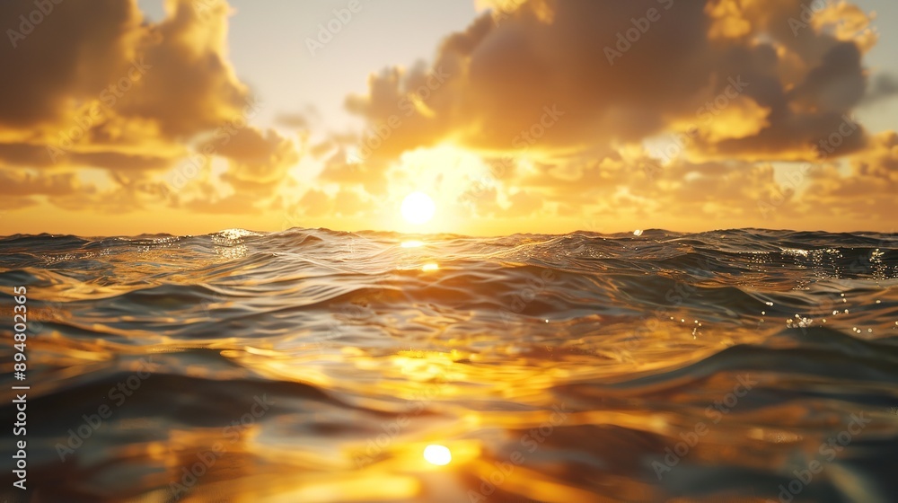 A sunset over the ocean with waves crashing on the shore and clouds over the ocean and beach A sunset over the ocean with waves crashing on the shore and clouds over the ocean and beach