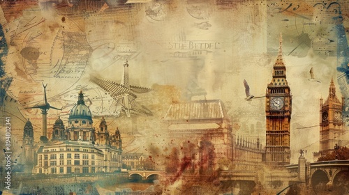 Vintage Collage of London Landmarks