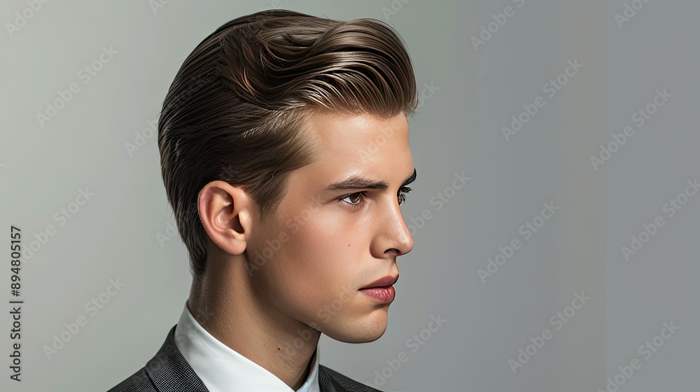 A man with a comb over hairstyle, classic and refined A man with a comb over hairstyle, classic and refined