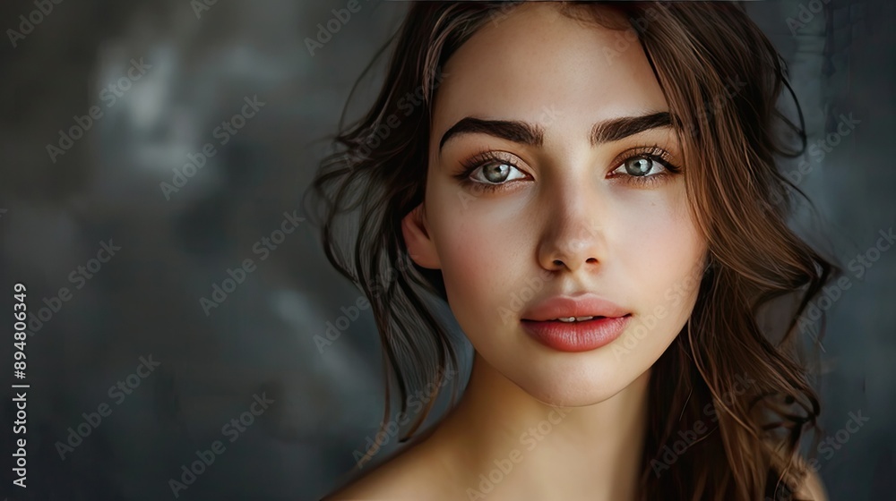 A woman with elegant features and natural makeup, looking confidently into the camera A woman with elegant features and natural makeup, looking confidently into the camera