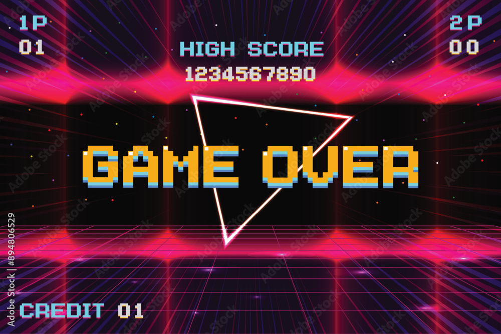 Vetor de GAME OVER insert coin to continue. pixel art .8 bit game ...