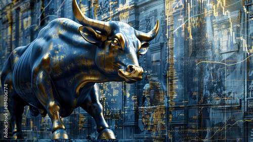 Bull-market on the Wall Street stock market. Graphs and charts of trading status. Image of the digital space of the state of the stock market.