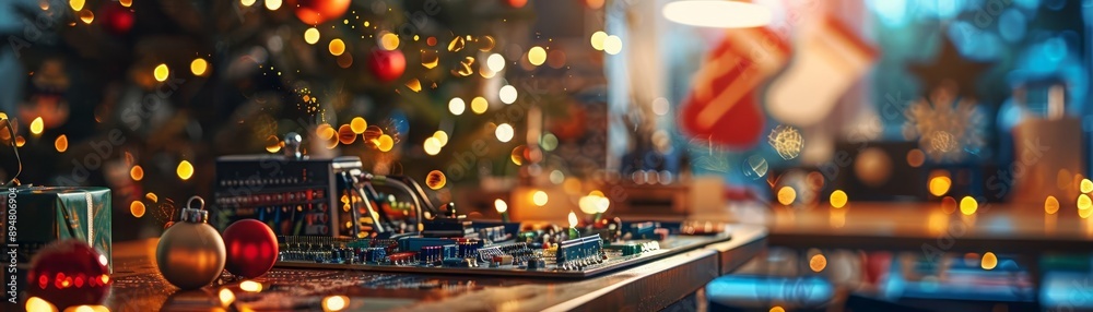 A holidaythemed makerspace event, with stations for creating electronics, textiles, and crafts A holidaythemed makerspace event, with stations for creating electronics, textiles, and crafts