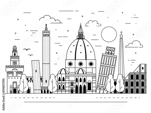Italian Buildings and Landmarks Line Art Cityscape