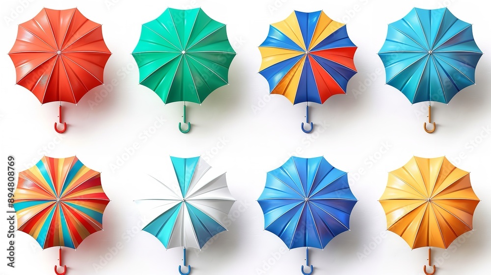 White background with colorful umbrellas White background with colorful umbrellas
