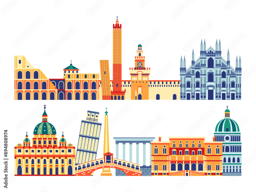 Italy Travel Banner with Italian Landmarks