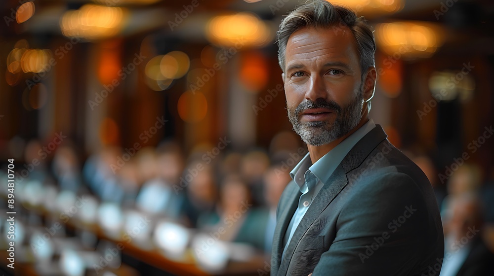 Fototapeta premium A businessman giving a presentation in a conference room, 