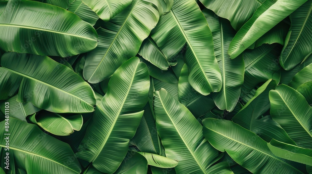 Intricate texture of green banana leaves for backdrop Intricate texture of green banana leaves for backdrop