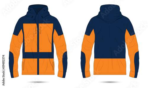 Outdoor hiking jacket illustration mockup front and back view