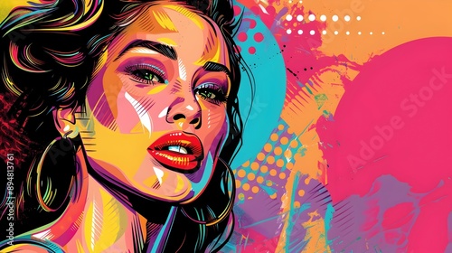 Vibrant and Bold Latina Pop Art Portrait with Powerful Brushstrokes and Saturated Colors