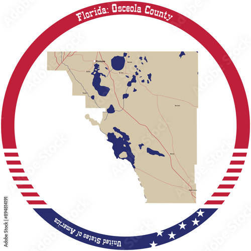 Map of Osceola County in Florida, USA arranged in a circle. photo