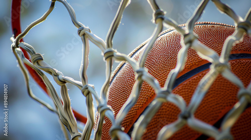 A Basketball Swishing Through the Net in Ultra High Definition, Captured with Aluminum Elements and Sharp Focus in the Style of Nabis