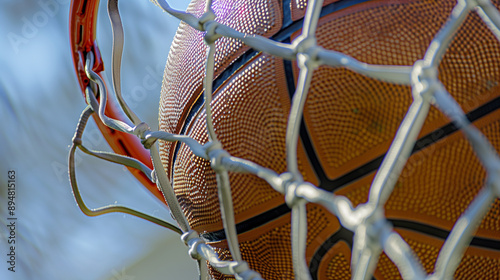 A Basketball Swishing Through the Net in Ultra High Definition, Captured with Aluminum Elements and Sharp Focus in the Style of Nabis