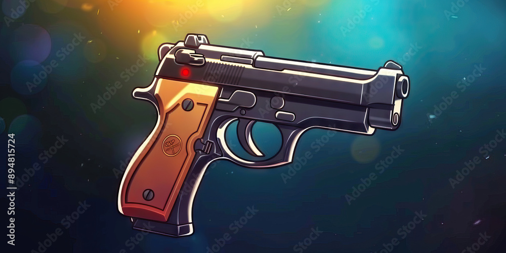Ready for Action: A well-maintained pistol, gleaming on a simple, dark background Ready for Action: A well-maintained pistol, gleaming on a simple, dark background