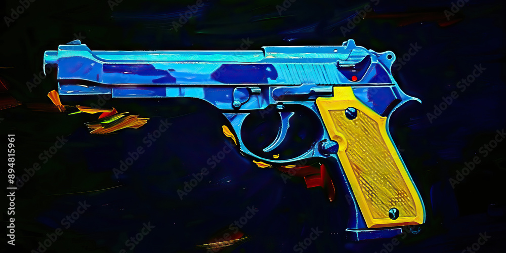 Ready for Action: A well-maintained pistol, gleaming on a simple, dark background Ready for Action: A well-maintained pistol, gleaming on a simple, dark background