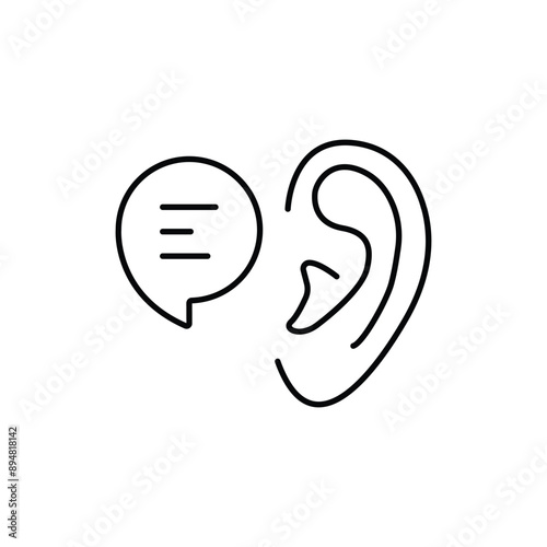 black linear bubble with ear like whisper. concept of easy rumors spread and impact on the listener. flat stroke style trend modern lineart logotype graphic art
