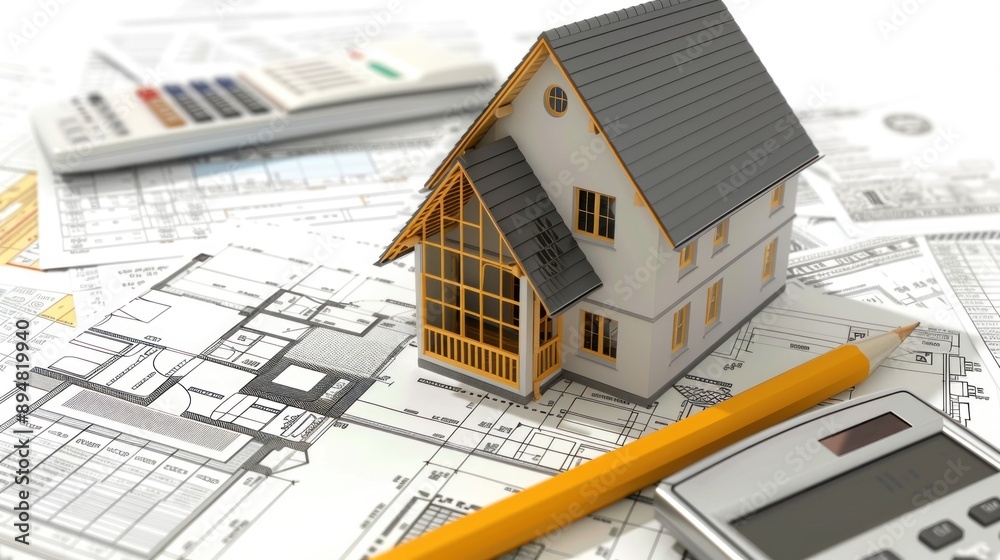 Generate a photo realistic image of a construction project featuring financial assessment charts and budget planning tools; ensure the image is of high resolution for clear and detailed quality