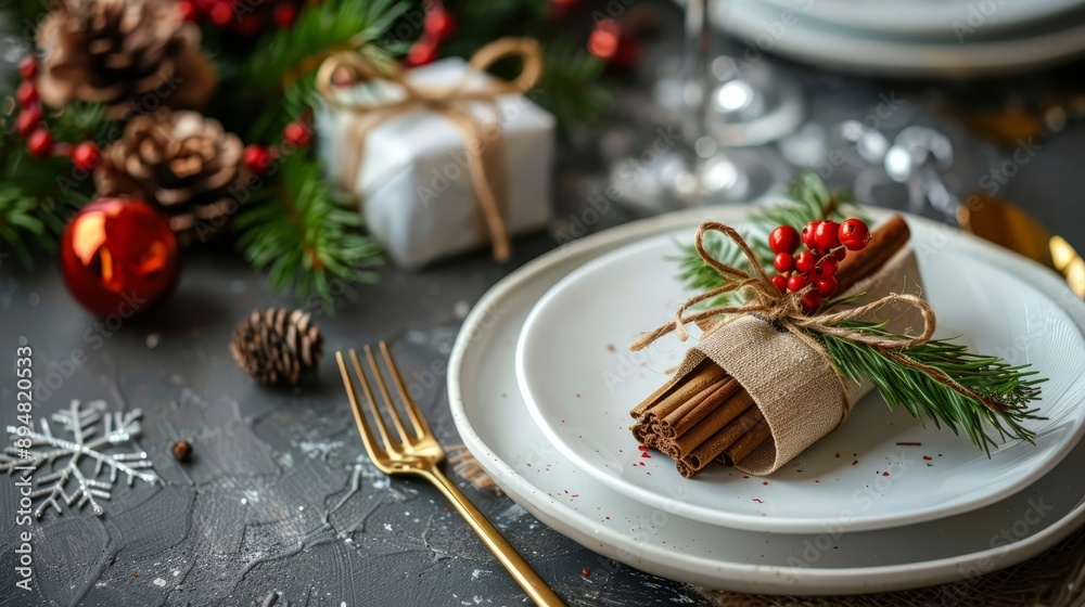 A minimalist holiday table setting, with clean lines, natural colors, and simple decorations A minimalist holiday table setting, with clean lines, natural colors, and simple decorations