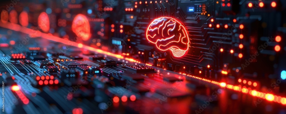 Obraz premium Artificial Intelligence Brain on Futuristic Circuit Board