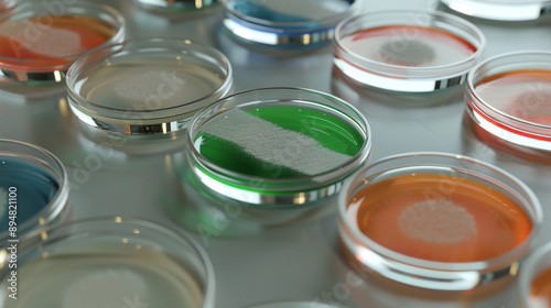 Petri dishes with vibrant c...
