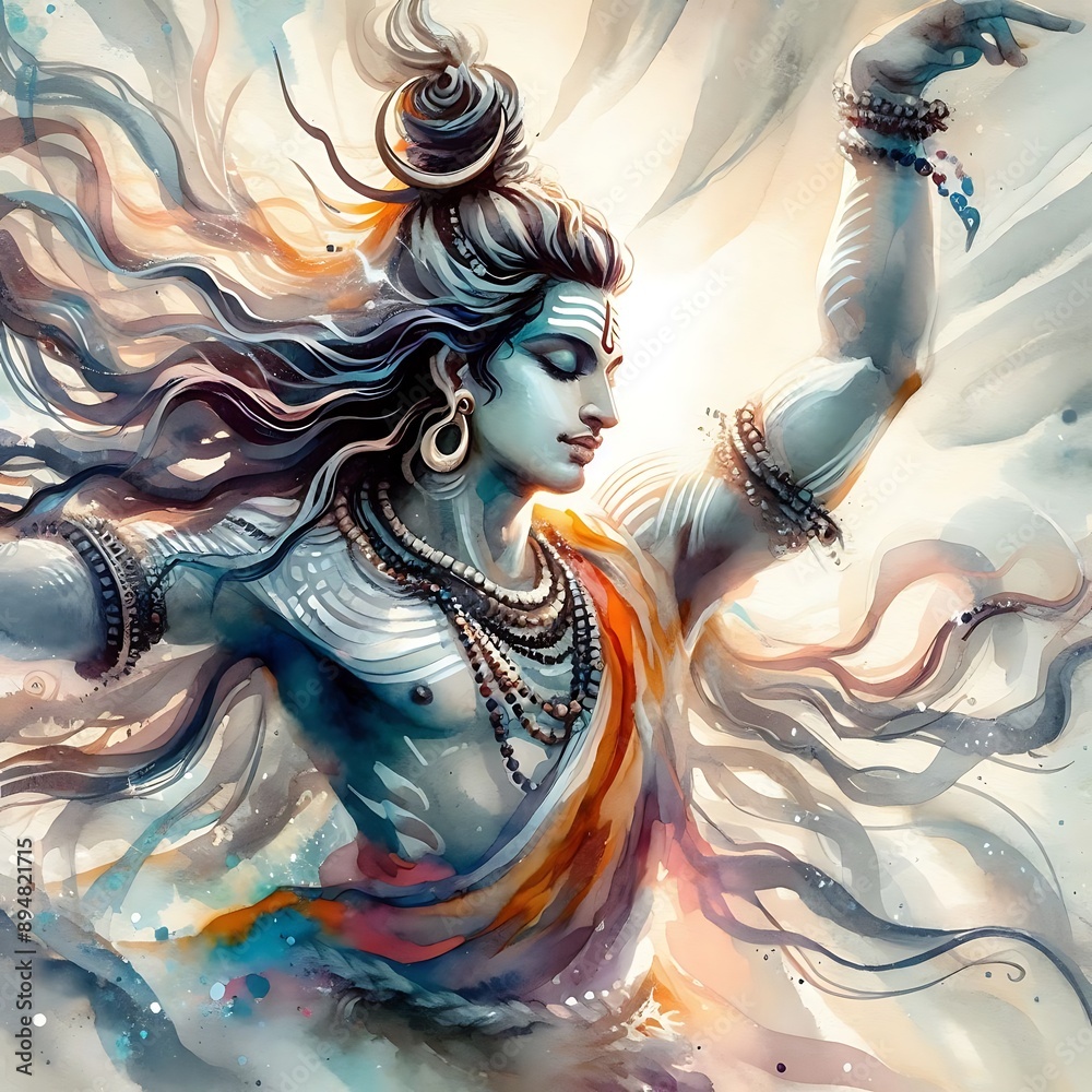 Watercolor Depiction of Lord Shiva Performing the Tandava Dance ...